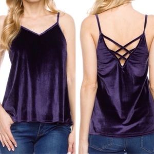 Tops - Eggplant Crushed Velvet Strappy Cami Tops - Eggplant Crushed Velvet Strappy Cami